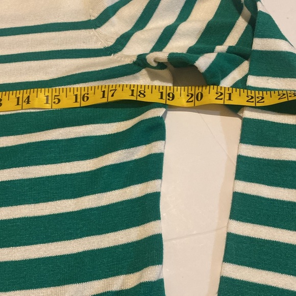 Debbie Morgan cardigan EUC light weight green and cream stripes, black cuffs - Picture 3 of 6